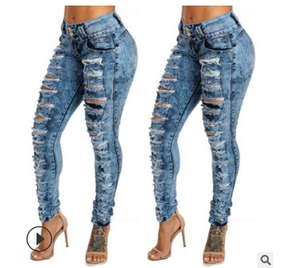 

For cross-border Penghao quality jade waist hip and tight jeans foreign trade business, Wathet