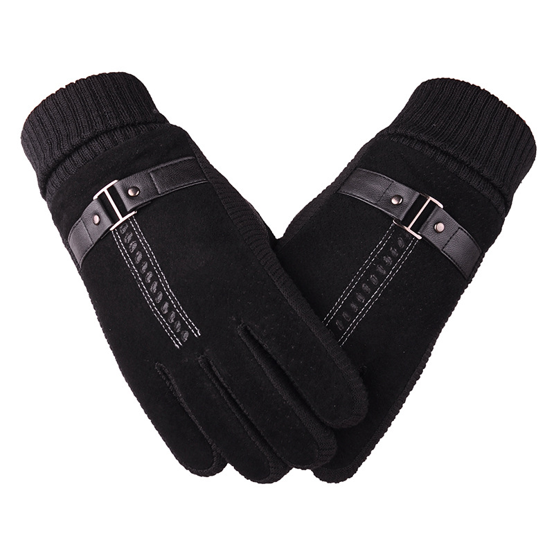 

Four Styles Black Brown Winter Warm Leather Thick Velvet Fingers Gloves