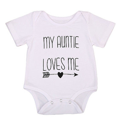 

My Auntie Love Me Letter Baby Boy Girls Romper Cute Jumpsuit Cotton Clothes Outfits 0-18M, As pic