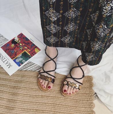 

The new Korean version of the cross belt retro students simple fairy Roman sandals free shipping, Brown
