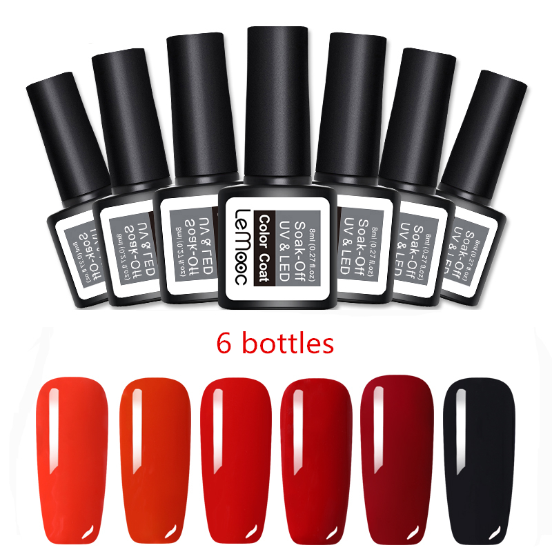 

LEMOOC Kit 6 bottles/lots 8ml Nail Gel 186 Colors Nail Varnishes to Choose For Art UV Soak Off Gel Polish Cured