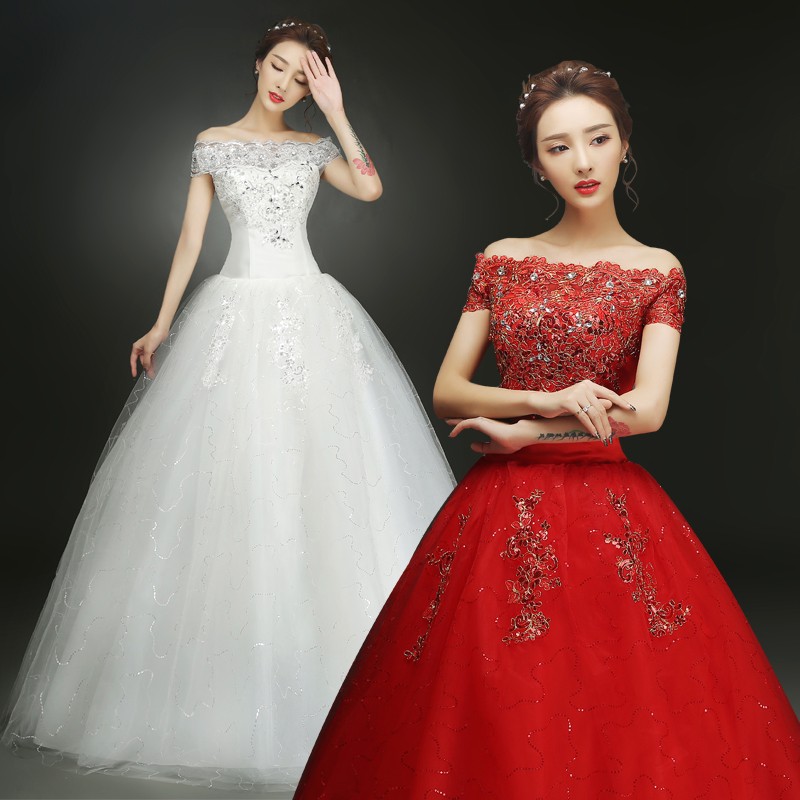 

2 color Red or White Real Sample Custom Size Cheap Vintage Lace Wedding Dress 2017 Princess Bride Gowns Dresses vestido de noiva