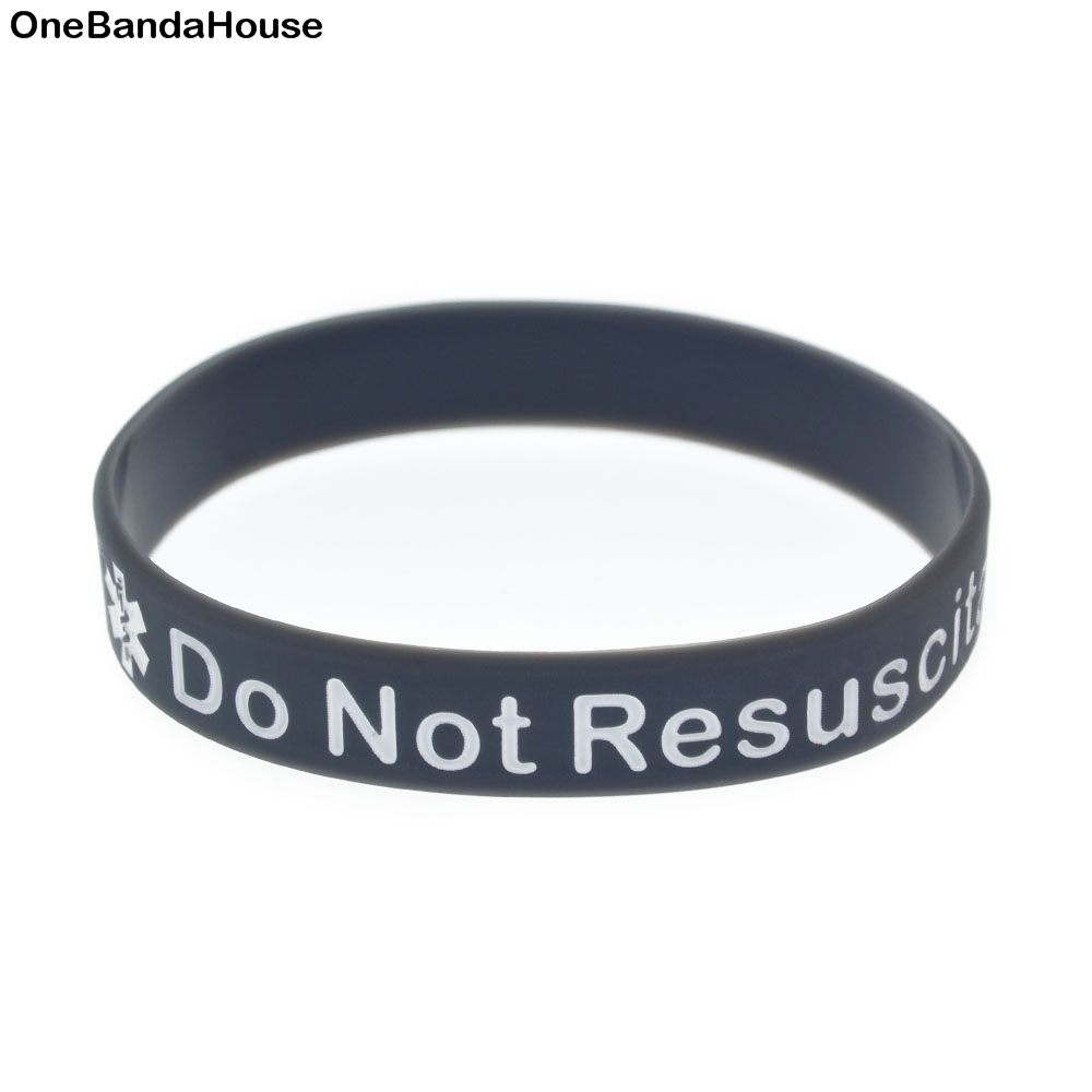 

100PCS Do Not Resuscitate Silicone Rubber Bracelet Debossed and Filled in Color Adult Size 5 Colors