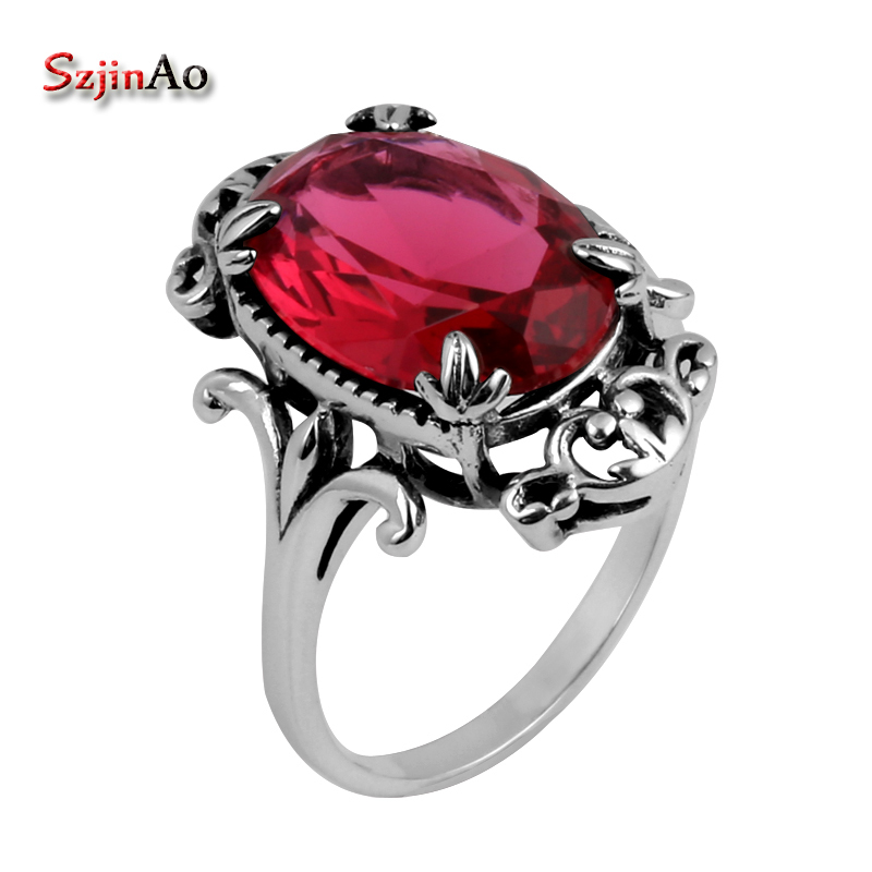 Szjinao Antiques 925 Jewelry Fashion Vintage Vitoria Women Red Ruby Rings Genuine 925 Sterling Silver Free Shipping Y1892704