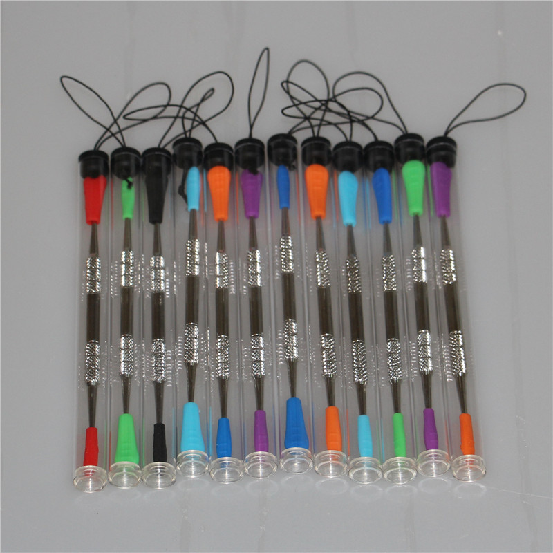 

100pcs Wax dabbers Dabbing tool with silicone tips 120mm glass dabber tool Stainless Steel Pipe Cleaning Tool