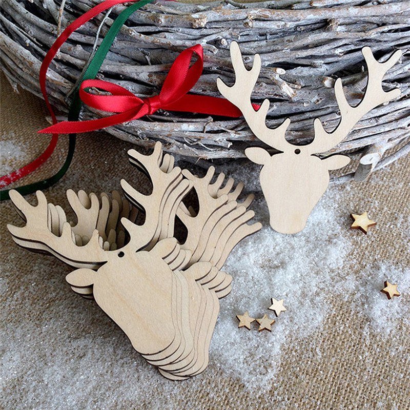 

2018 Creative Christmas Decor Natural Wooden Elk snowman Christmas tree Hanging Ornament Wood Craft pendant 10pcs/bag hot Christmas supplies