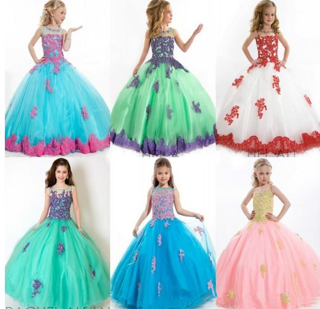 Petites Filles Robe De Concours Colorée Dentelle Perlée Robe De Bal De Fille De Plancher Robe Enfant Toddler Comunion Fête Robes De Soirée Enfant