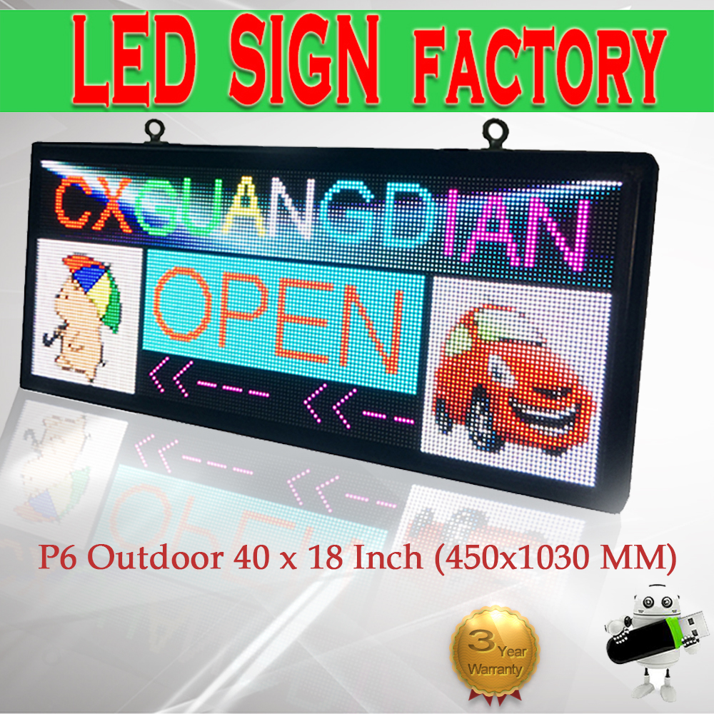 LED sign 18''X40'' scrolling display screen RGB full color outdoor programmable WiFi and usb support image video text Adverti-image-411215676