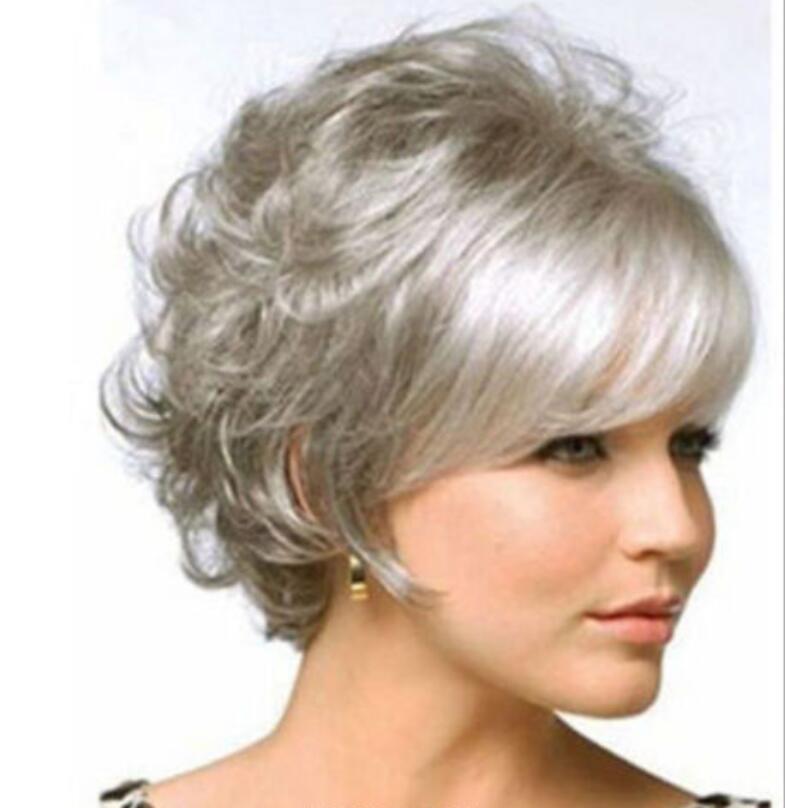 

Hot Sell New Fashion Short Gray Grey Wavy Curly Women's Lady's Hair Wig Wigs+Cap, Black