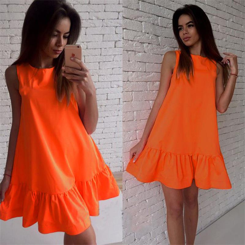 

TEMOFON Summer Women Casual Dresses Beach Ruffle Sexy Party Dresses Mini Sundress Female Fashion Chiffon For Women LD57, Pink