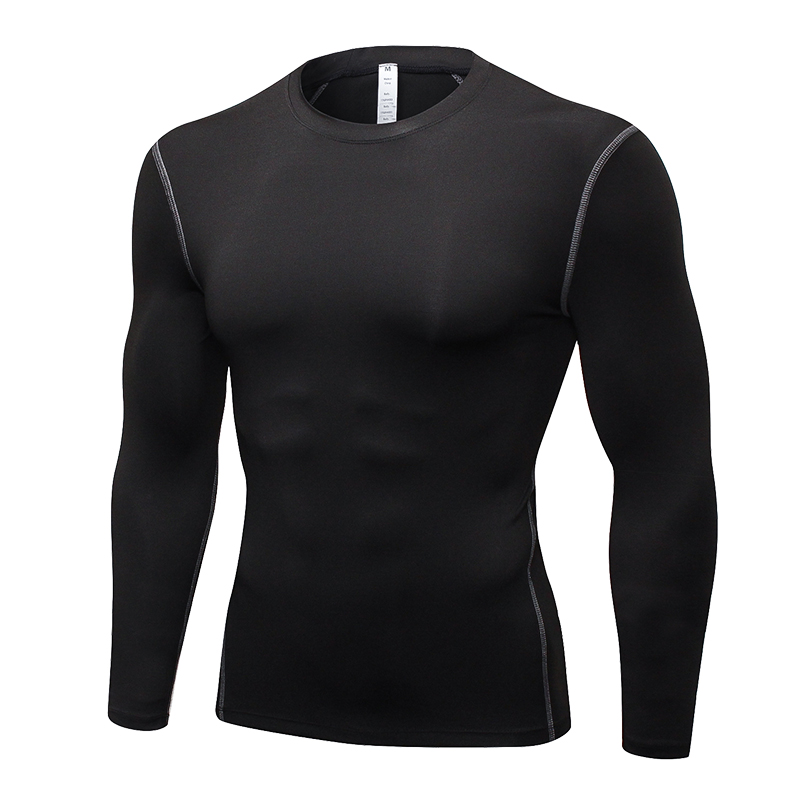 

2018 New Quick Dry Compression Tight Jersey Fitness Gym Sports Running shirt Bodybuilding Long Sleeve Black T-Shirts Men, White