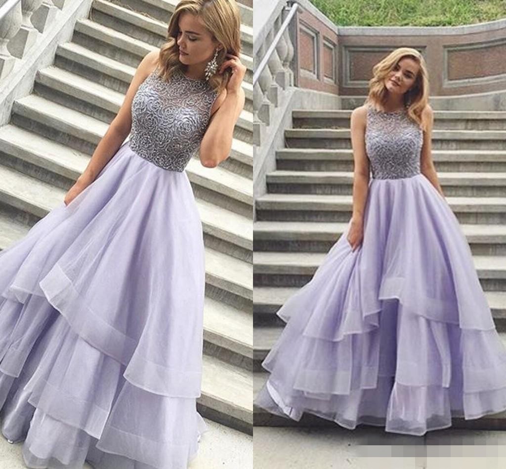 

Beading Tiered Ball Gown arabic Prom Dresses Charming Scoop Sleeveless Organza Backless Lavender Long Evening Dresses Formal Gowns, Orange