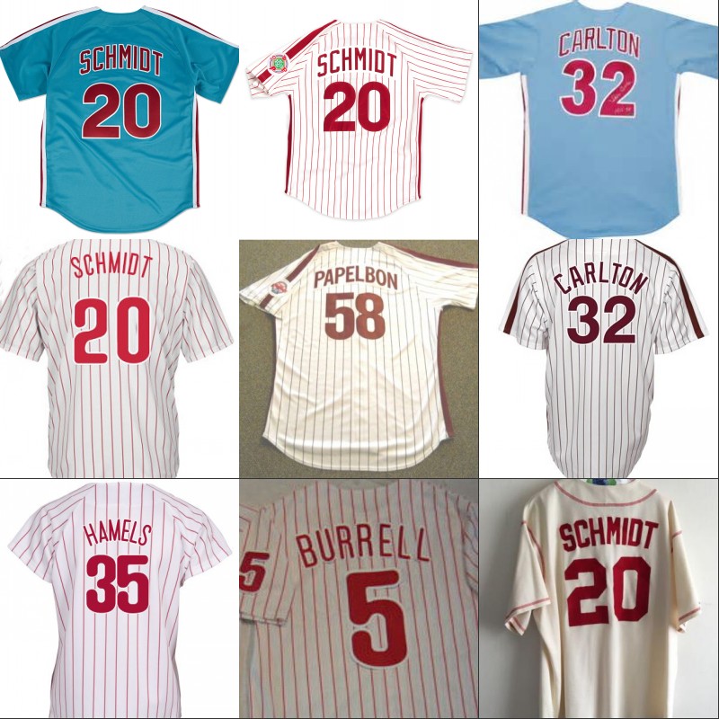 

2008 W  Philadelphia Jersey 5 Pat Burrell 58 Jonathan Papelbon 32 Steve Carlton 20 Mike Schmidt 100% Stitched Baseball Jerseys, 58 white
