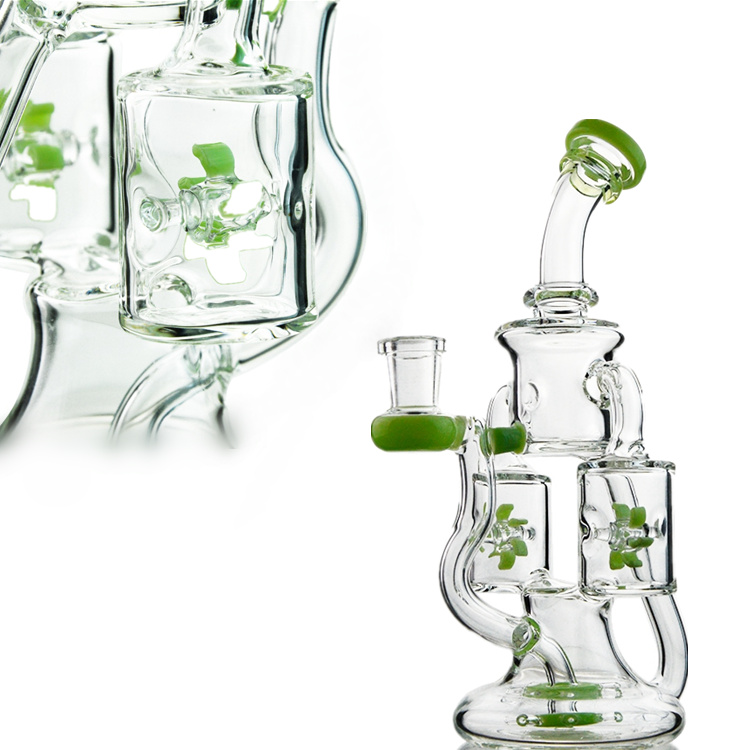 

Propeller Waterpipe Double Recycler Glass Bong Dab Rigs Windmill Perc Multi Percolator Heady Glass Water Pipes Green Purple Oil Rig XL167