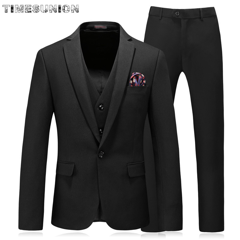 

Luxury Brands Men Clothes 2018 Black Wedding Suits for Men 3-piece Set Fashion Brooch Detachable Mens Suits With Pants