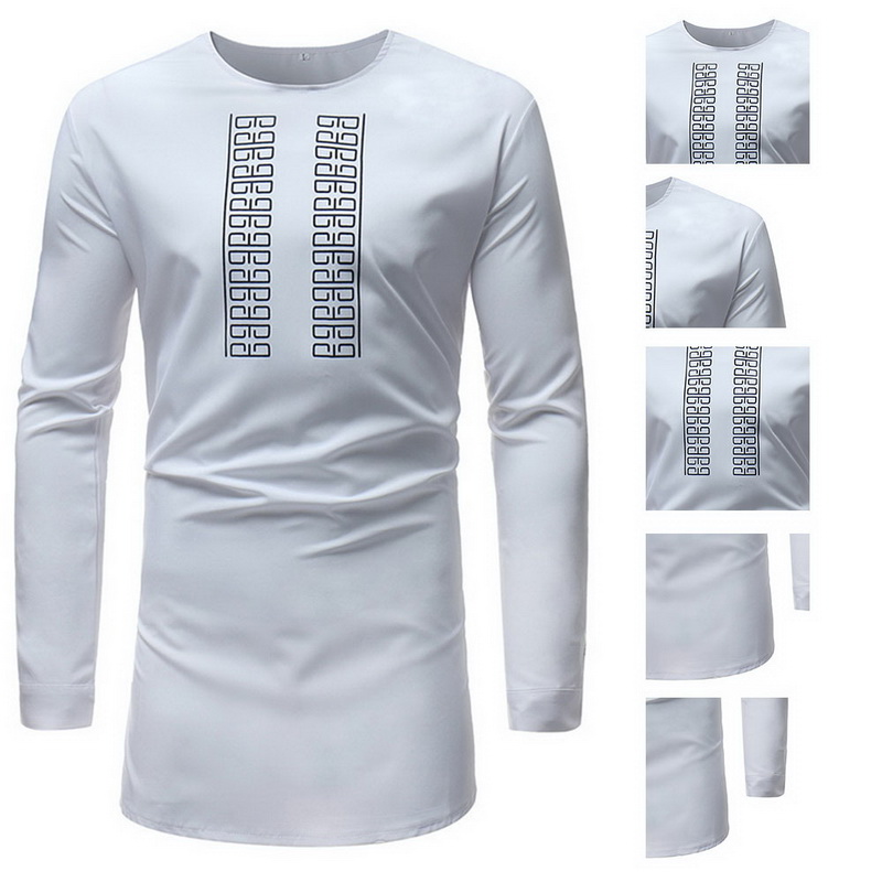 

NIBESSER Men African Dashiki O neck Maxi T Shirt Traditional African Printing Long Sleeve Tops 2018 Men's Long T shirt, White