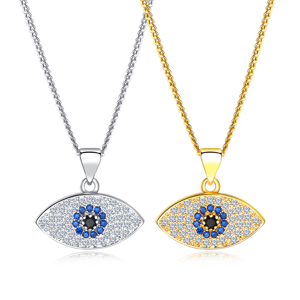 Lucky Evil Eye Pendant Necklace 18K Gold Plated Copper / Copper Platinum Zircon Turkish Jewelry Blue Eyes Turkey Charm Chain Necklaces