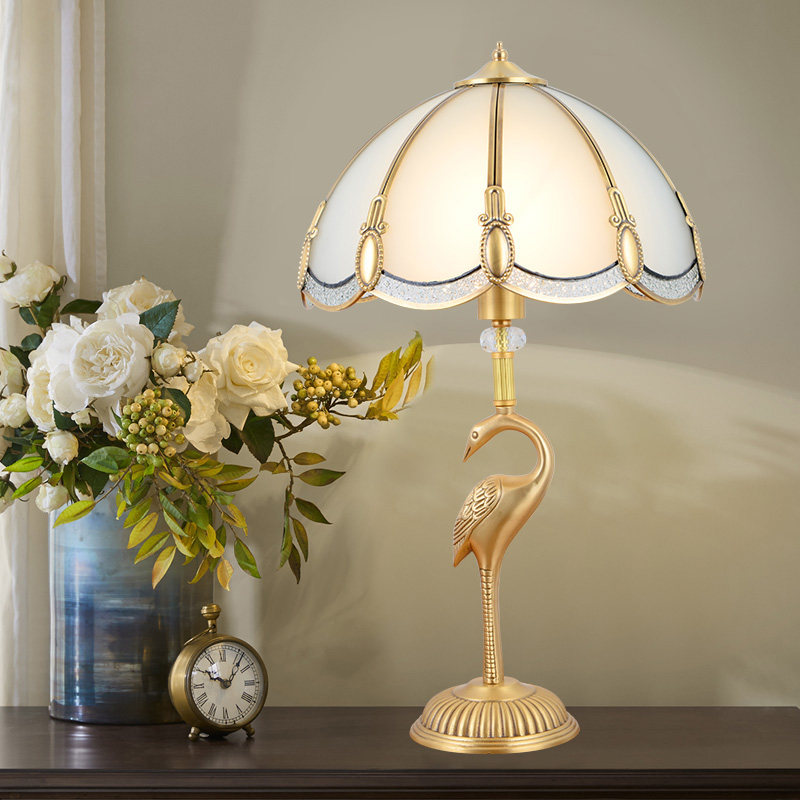Classical European style luxury Crystal table lamp Living room Bedroom bedside Desk light bird art copper Table lamps-image-411670098