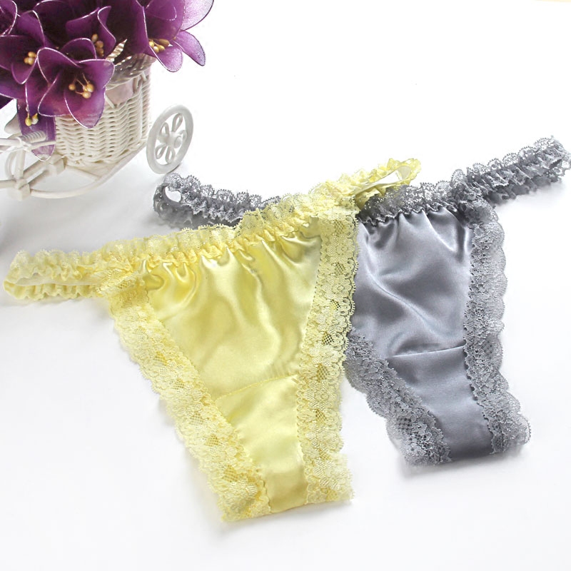 

Wholesale Free Shipping Sexy Comfortable Health Women 100% Mulberry Silk Panties Lace Silk T Thongs Brief Underwear Plus Size 2XL, Color send by random