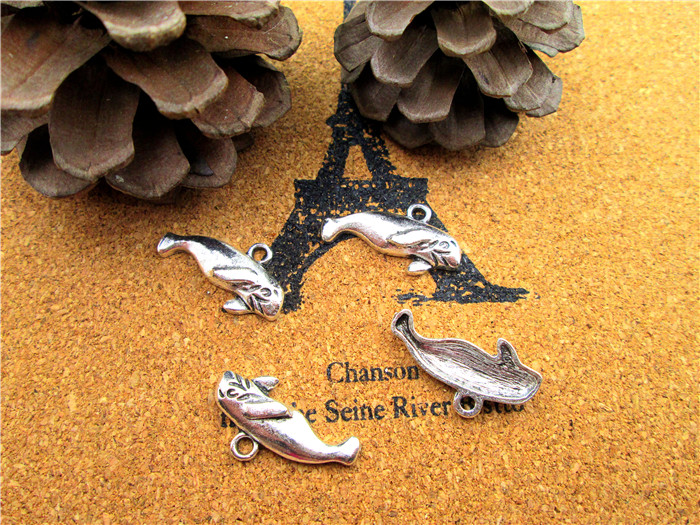 

45pcs--Manatee Charms, Antique Tibetan Silver Tone Manatee Charms Pendants 24x13mm