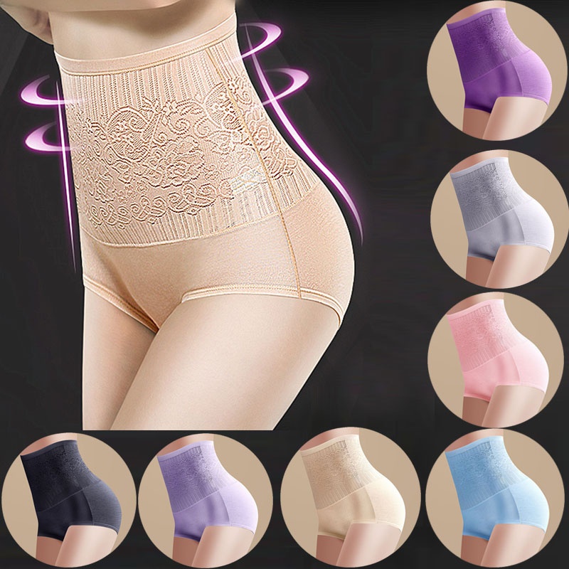 

Women Cotton High Waist Underwear Sexy Lace Woman Panties Shapewear Abdomen Hips Slimming Lingerie Soft Briefs, Multi