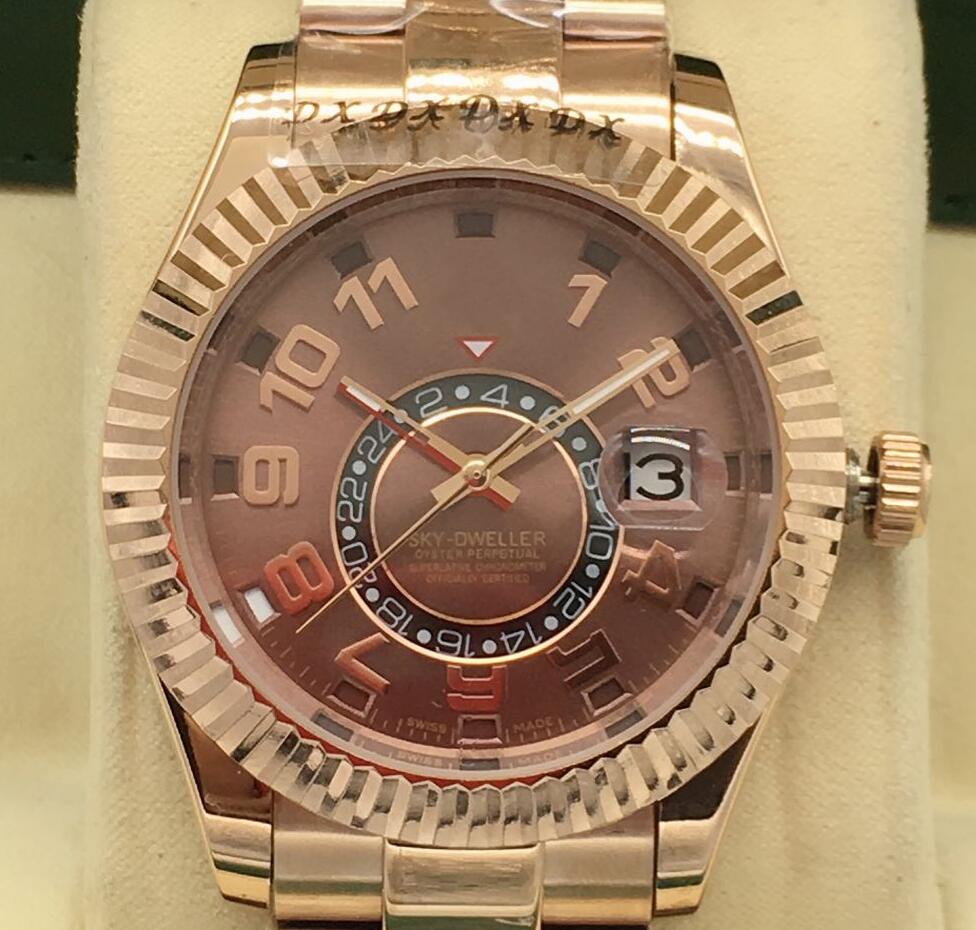 

High Quality Luxury Watch Sky Dweller 18kt Everose Rose Gold on Bracelet 42mm Annual Calendar 326935 Mechanical Automatic Date Mens Watches, Slivery;brown