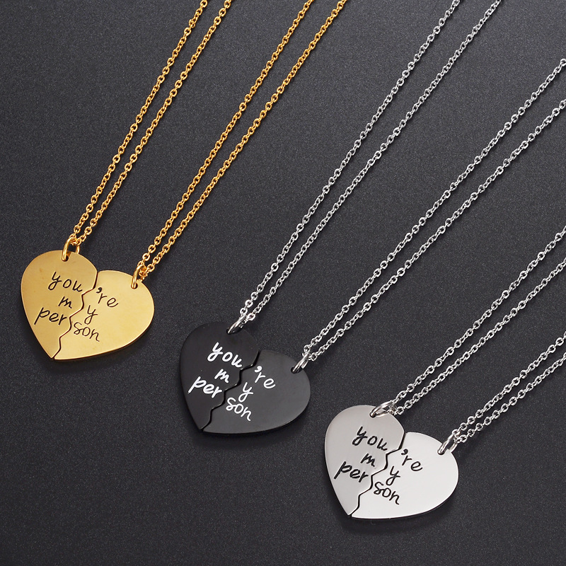 

You Are My Person Stitching Broke Heart Necklace Fashion Stainless Steel Heart Pendants for Women Lovers Jewery Gift