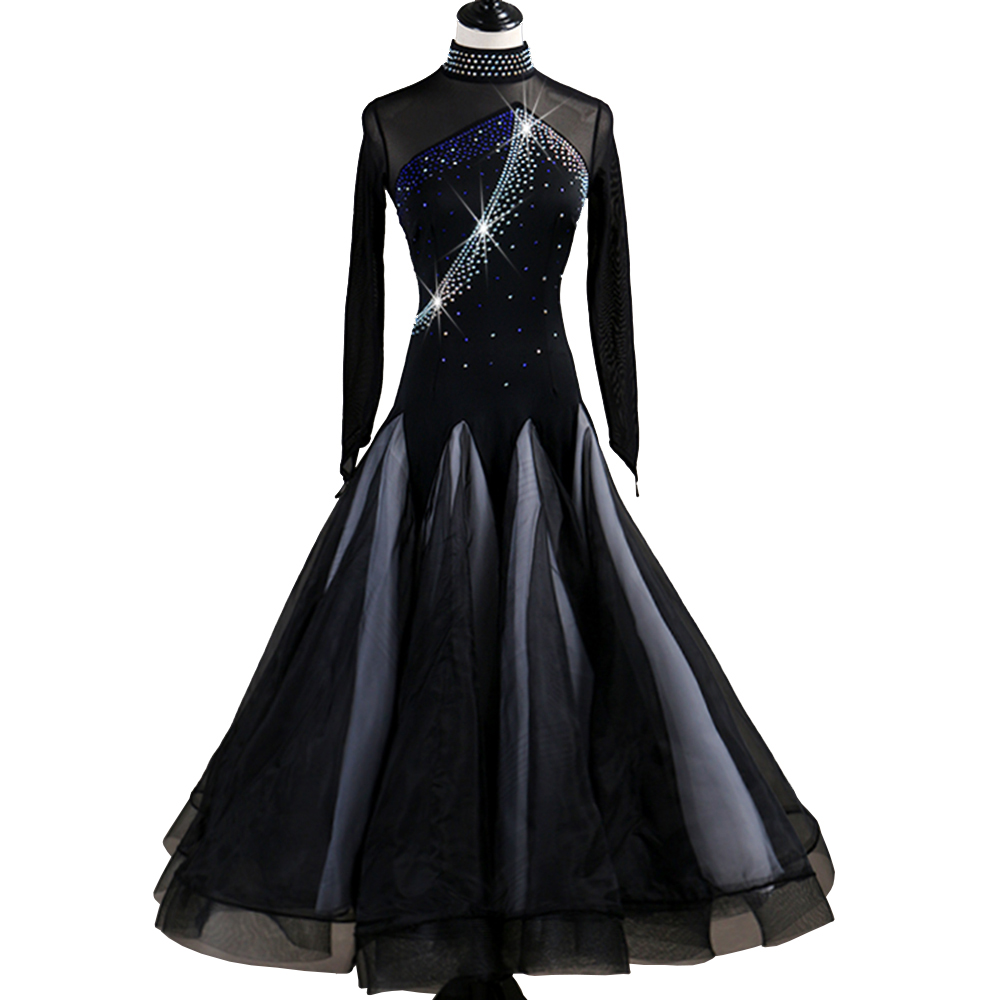 

Ballroom Waltz Dresses Competition Dress Dancing Outfits Ballroom Tango Dance Costumes D0512 Rhinestones Big Sheer Hem, White