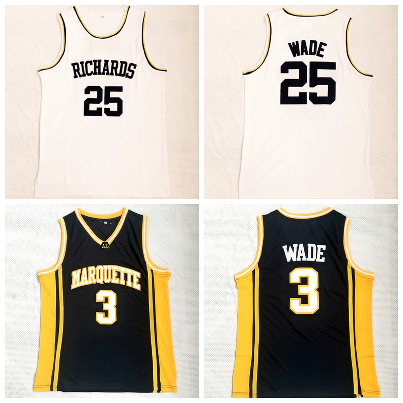 

Mens White Dwyane Wade #25 Richards High School Basketball Jersey Dwyane Wade #3 Marquette Golden Eagles College Stitched Basketball Shirts, Blue