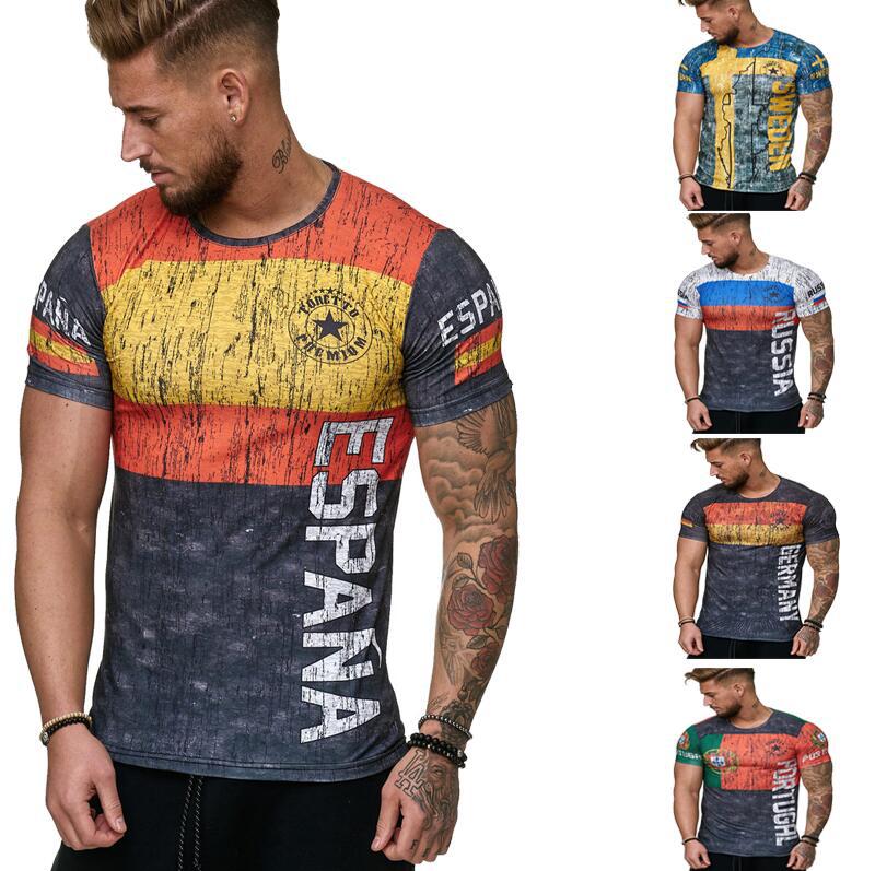2018 Spring Summer New Round Neck Short Sleeve T Shirt 3D World Cup Printing Cotton Slim T-shirt For Men