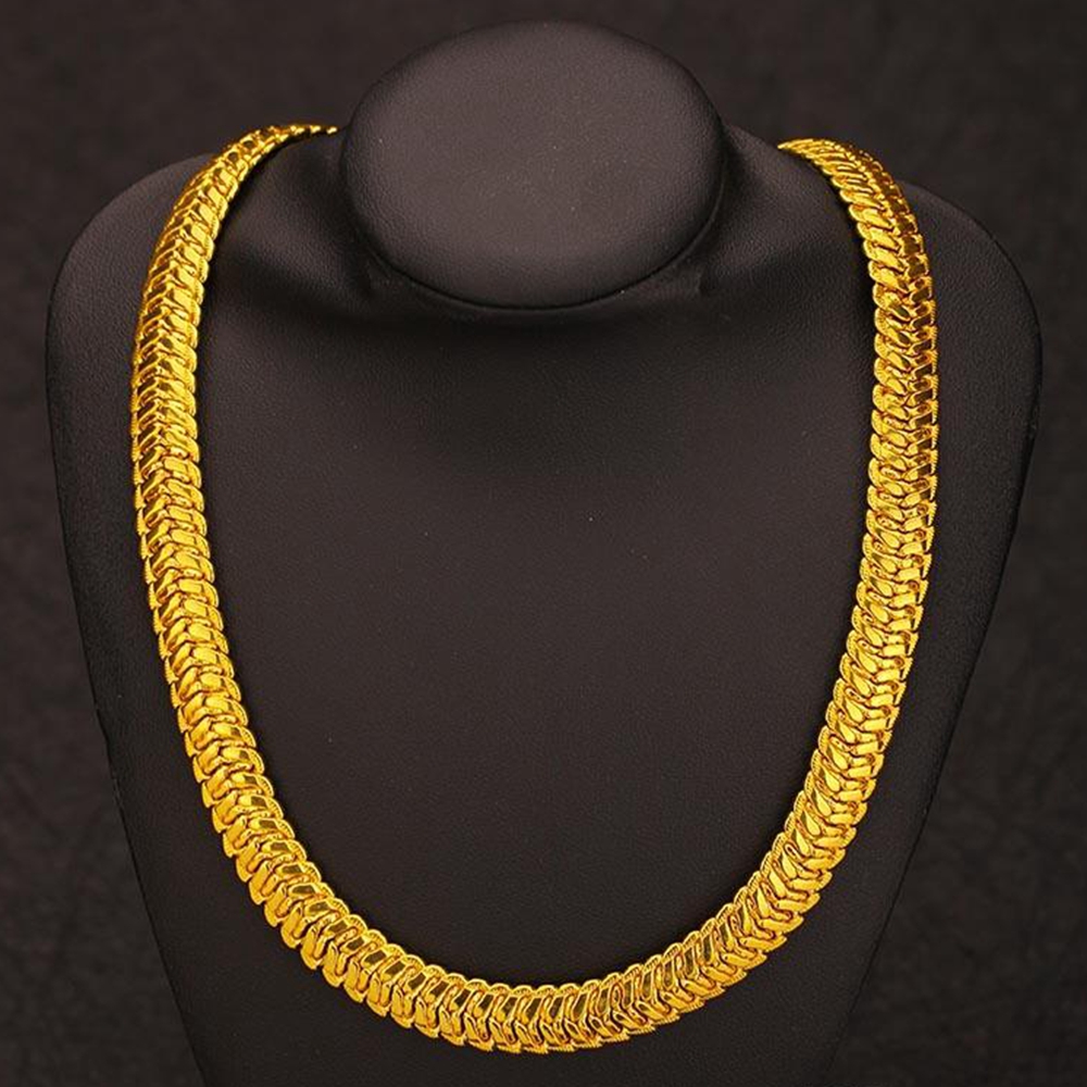 Herringbone Chain 18k Yellow Gold Filled Classic Mens Necklace Solid Accessories 23.6 Inches Length-image-414488845