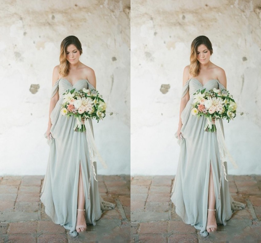 

Country Boho Style Chiffon Bridesmaids Dresses A Line Pleats Long Wedding Guest Party Evening Prom Gowns BM0182