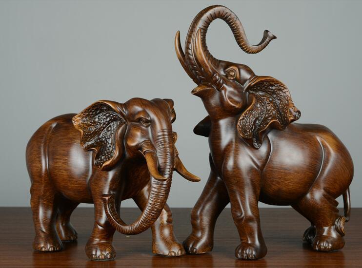 

2piece 8inch wood carved elephants sculpture statue handmade statuette
