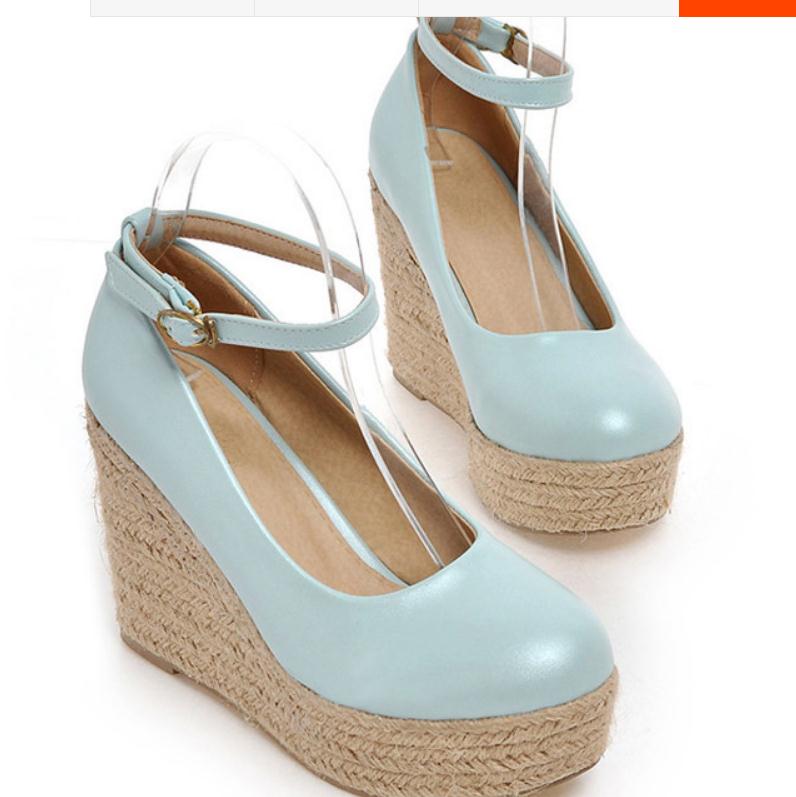 

Free send 2018 spring round head shallow mouth waterproof table high heel Slope heel women's shoes, Pink