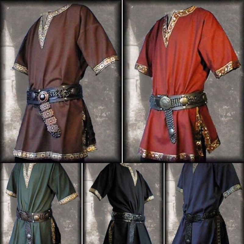 

Hot Sale Medieval Renaissance Costumes For Men Nobleman Tunic Viking Aristocrat Chevalier Knight Halloween Cosplay Costumes, Red without belt