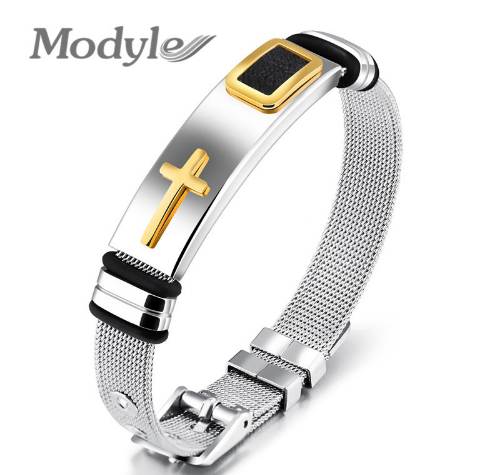 

New Gold-Color Cross Bracelet For Men Women Stainless Steel Cool Men Jewelry Gifts