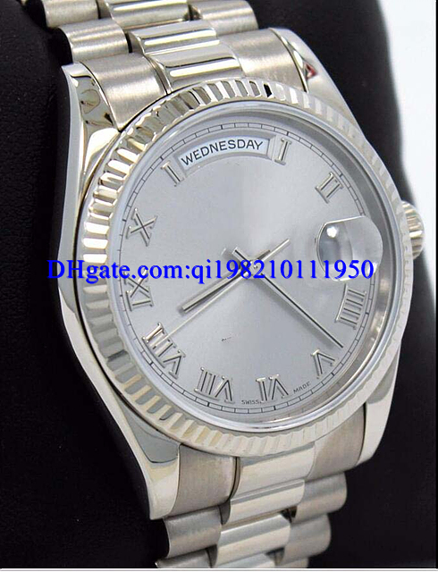 

Christmas Gift mens watch President 118239 18K White Gold Silver Roman Dial watch 36mm Dress Styles, Slivery;brown
