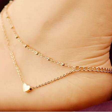 

New Beach Jewelry Sexy Gold Love Heart And Ankle Bracelet Double Chain Foot Ankle Free Shipping Distribution Gift