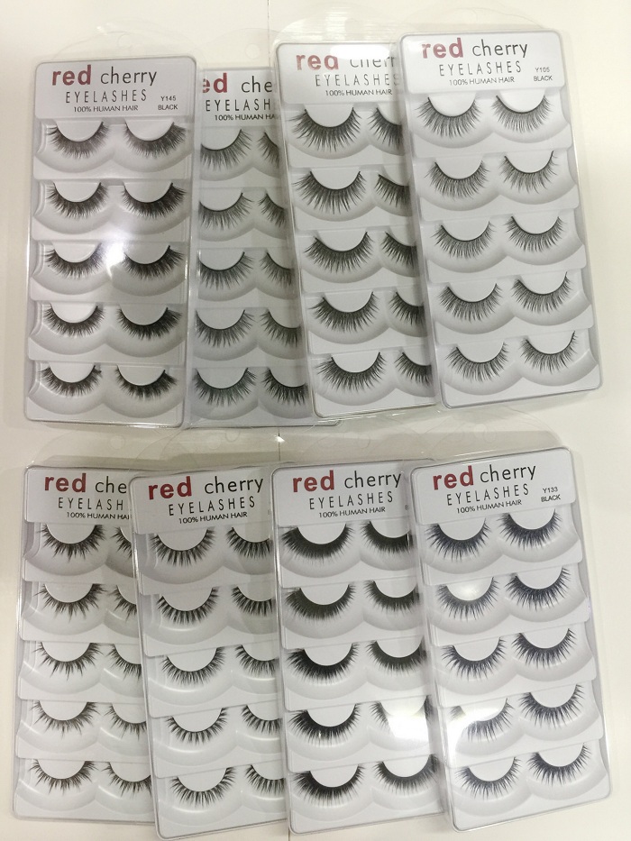 

50 lots RED CHERRY False Eyelashes Natural Long Eye Lashes Extension Makeup Professional Faux Eyelash Winged Fake Lashes Wispies y124 y105