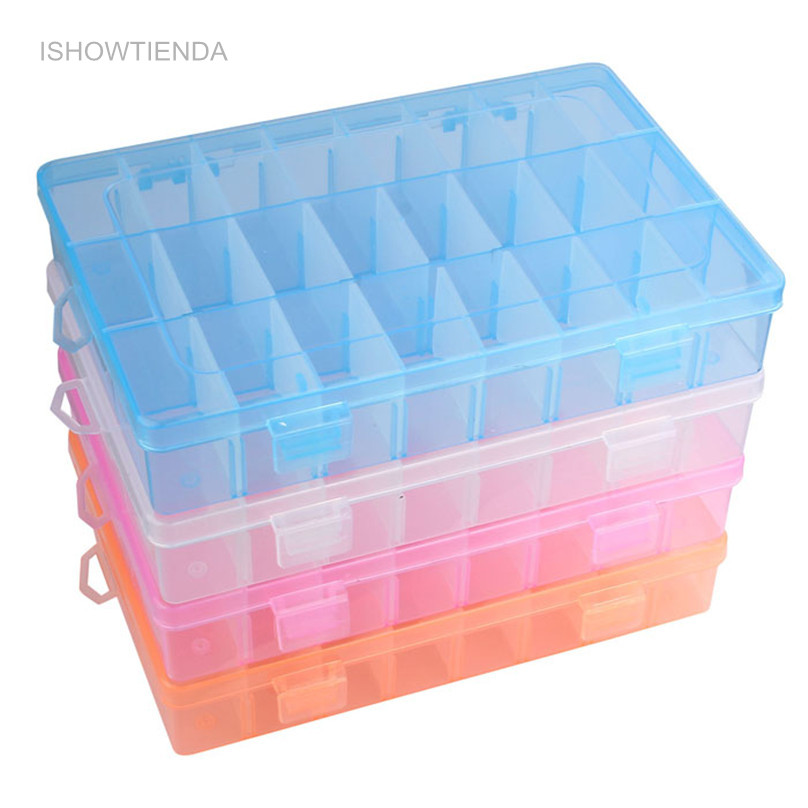 

ISHOWTIENDA 1PC Adjustable 24 Compartment Transparent Plastic Storage Box Jewelry Earring Case Small Objects Caja De Almacenaje, Orange