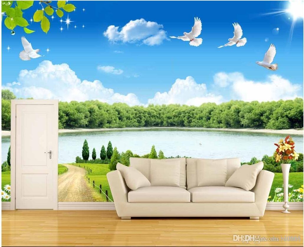 

3d wallpaper custom photo Spring lotus pond seascape tree landscape background wall Home decor 3d wall murals wallpaper for walls 3 d, Picture shows