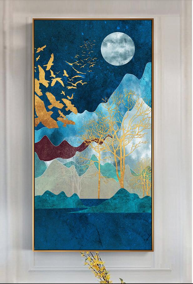 

3d wallpaper custom photo New Chinese modern minimalist abstract landscape bird porch mural landscapes room muals wall paper for walls 3 d, Sky blue