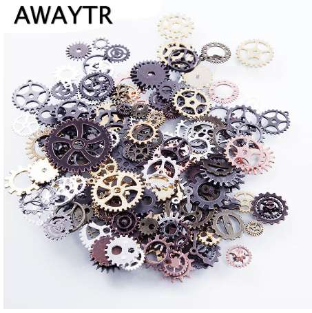 

AWAYTR DIY Accessories For Jewelry 50g/Pack Vintage Mix Metal Mechanical Steampunk Accessories Cogs & Gears Pendant Charms