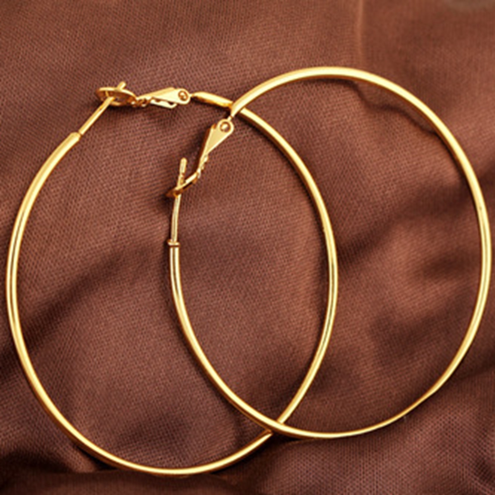 Thin Circle Sexy Style 18k Gold Filled Big Earrings New Trendy Round Large Hoop Earrings Women 50mm*2mm-image-409821402