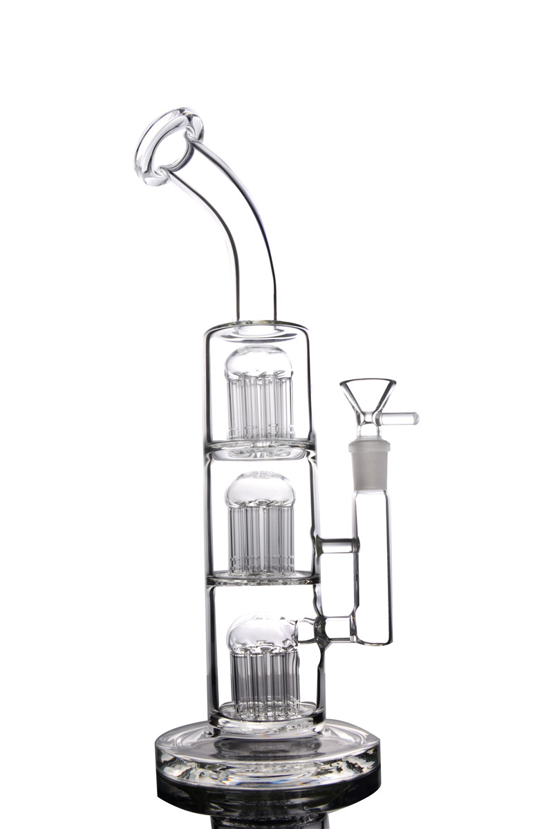 

Glass Bong Water Pipes 3 Layers Arm Tree Percolator Dab Rigs Bent Neck 13 Inch and 14mm Joint