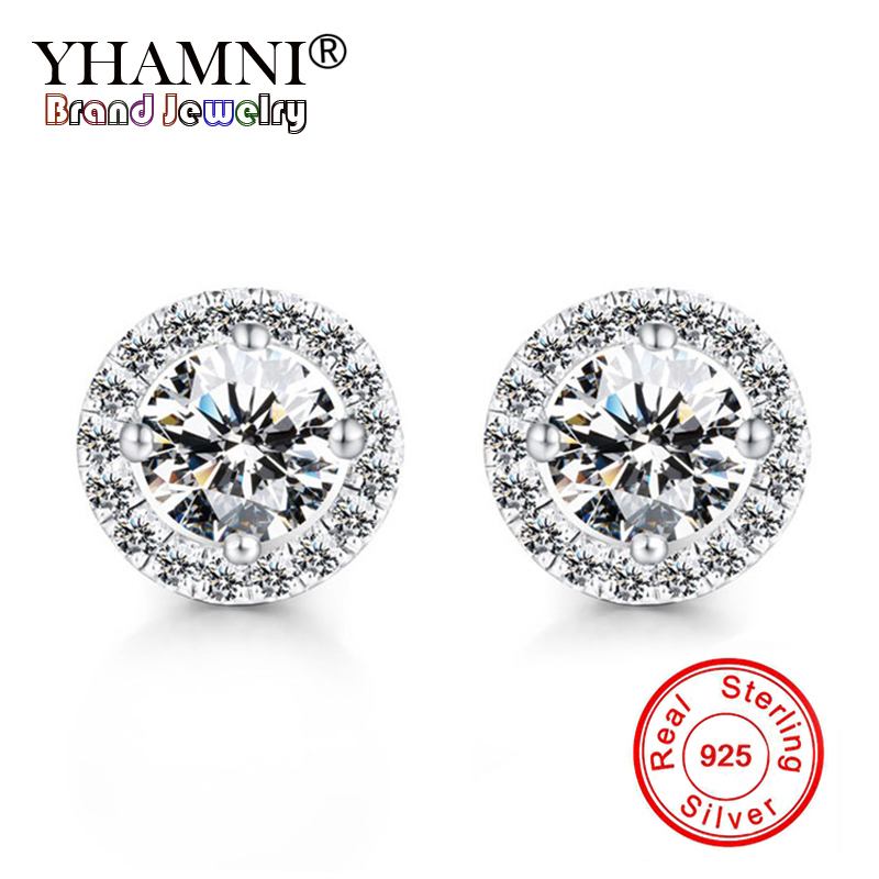 

YHAMNI Romantic Jewelry Original Pure 925 Silver Stud Earrings For Women Wedding Elegant Cubic Zirconia Stone Earring E013, Golden