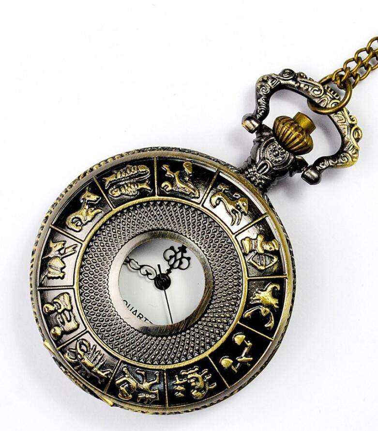 

Wholesale 100pcs/lot classic watch vintage pocket watch necklace Men Women antique Bronze watch PW074, With necklace chain