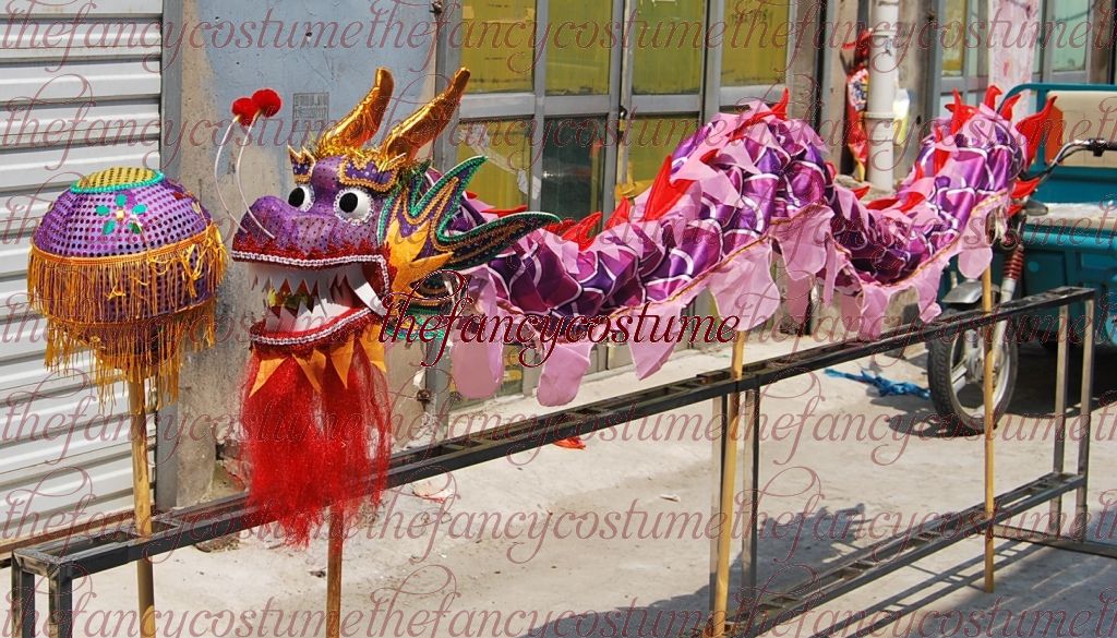 

New 5.5m 6 children size Stage Wear prop silk print fabric Kid DRAGON DANCE CHINESE Folk Festival Celebration mascot costume Spring Day, Red