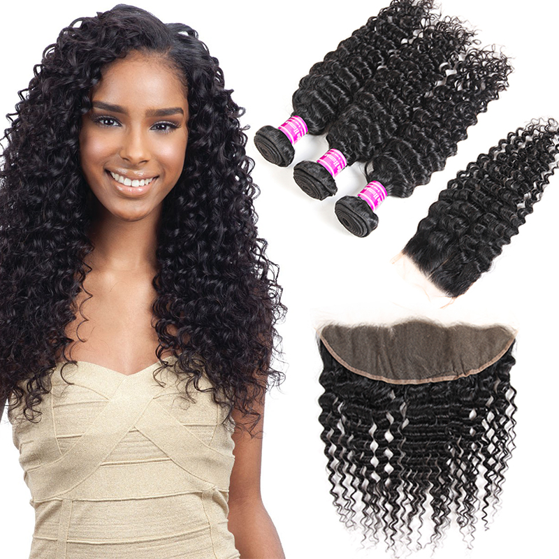 

Wholesale Brazilian Virgin Hair Vendors Deep Wave 3 Bundles With Lace Closure Frontal Indian Peruvian Mongolian Human Hair Extensions Wefts
