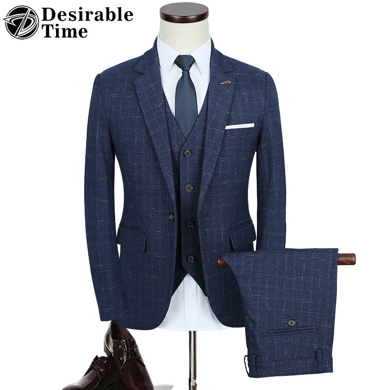 Desirable Time Mens Slim Fit Navy Blue and Black Suits with Pants New Arrival Business Party Brand Suit Men DT135
